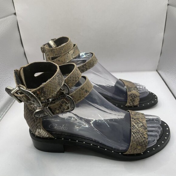 GOLO BAHAH TRIPLE ANKLE STRAP SANDAL IN MIRROR WASH SNAKE NATURAL size 7.5 - Picture 4 of 8